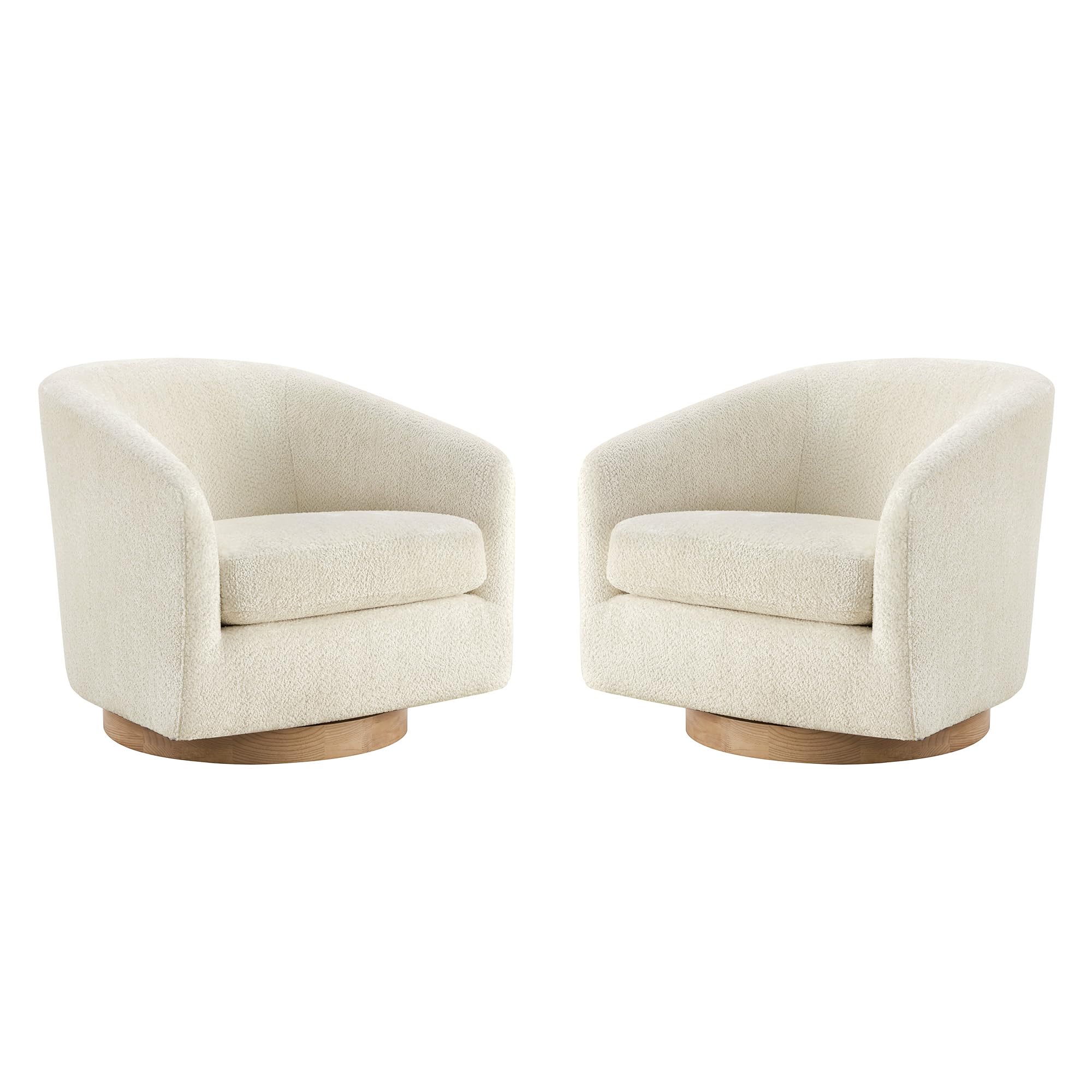 CHITA Swivel Accent Chair, Fully Assembled Fabric Barrel Armchair with FSC Certified Upholstered for Living Room, Bedroom and Office, Cream Gronata