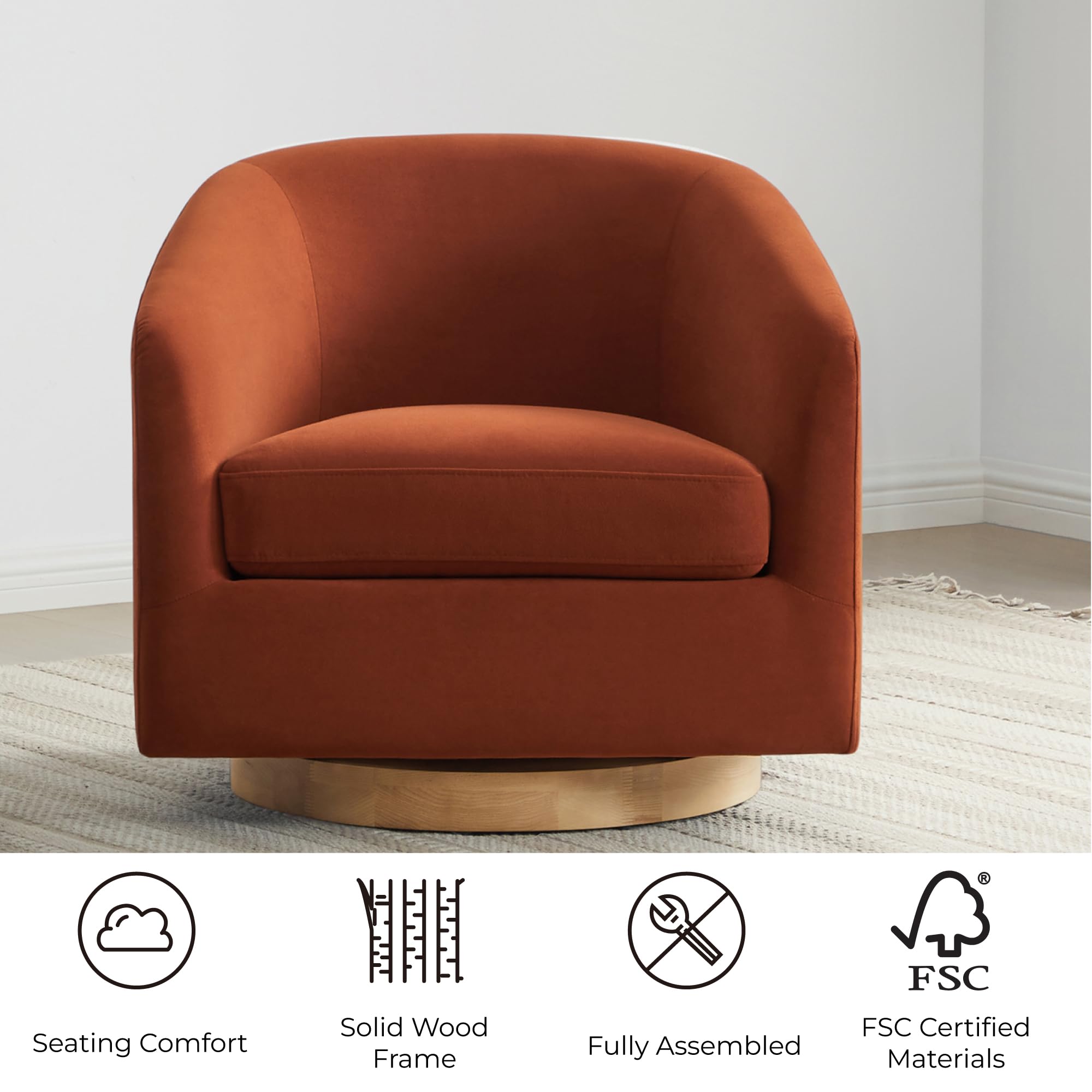 CHITA Swivel Accent Chair, Fully Assembled Fabric Barrel Armchair with FSC Certified Upholstered for Living Room, Bedroom and Office, Cream Gronata
