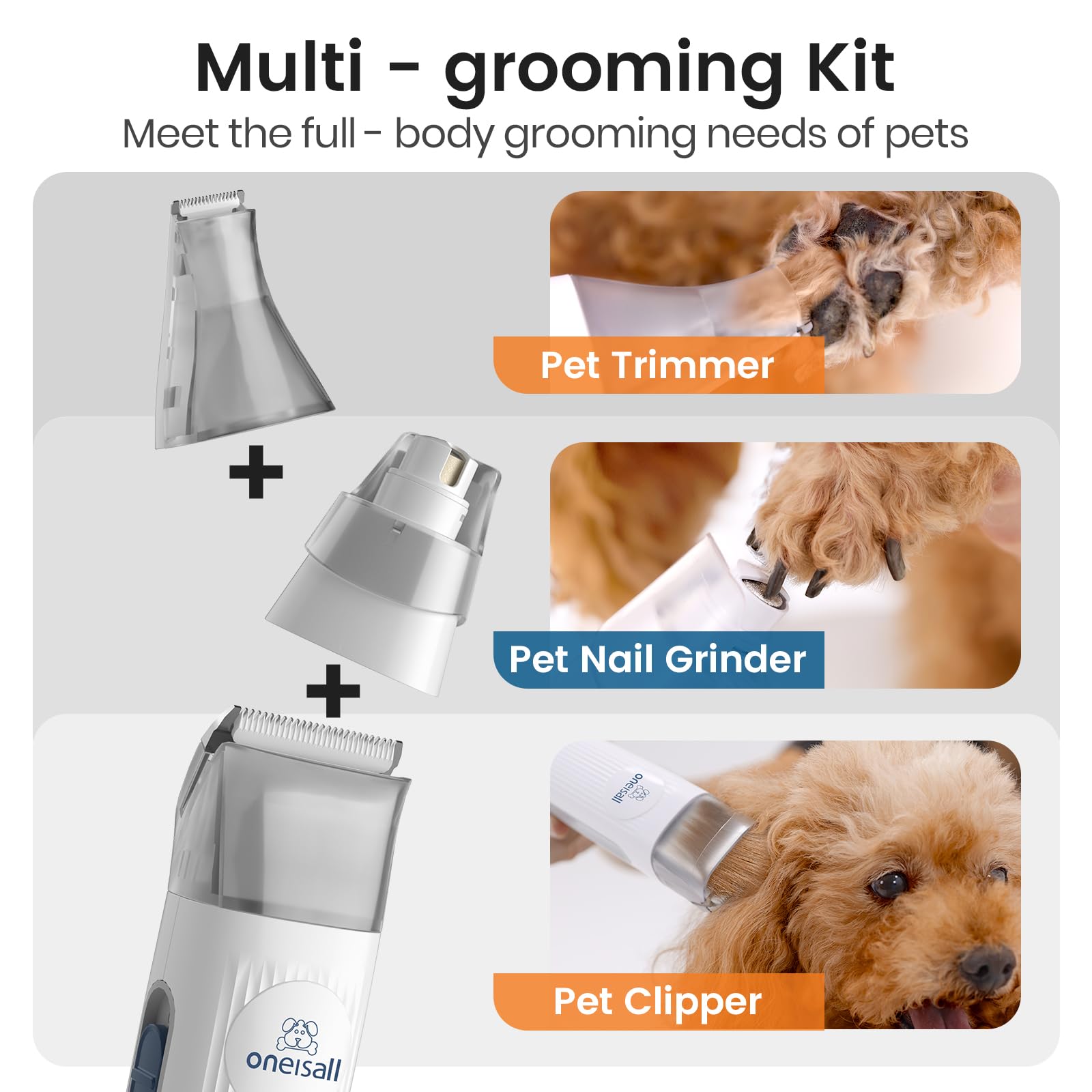 oneisall Dog Grooming Vacuum, Pet Grooming Vacuum with Clipper Nail Grinder, 1.5L Dust Cup Dog deshedding Brush with 7 Tools for Shedding Pet Hair, Home Cleaning(Blue) Gronata