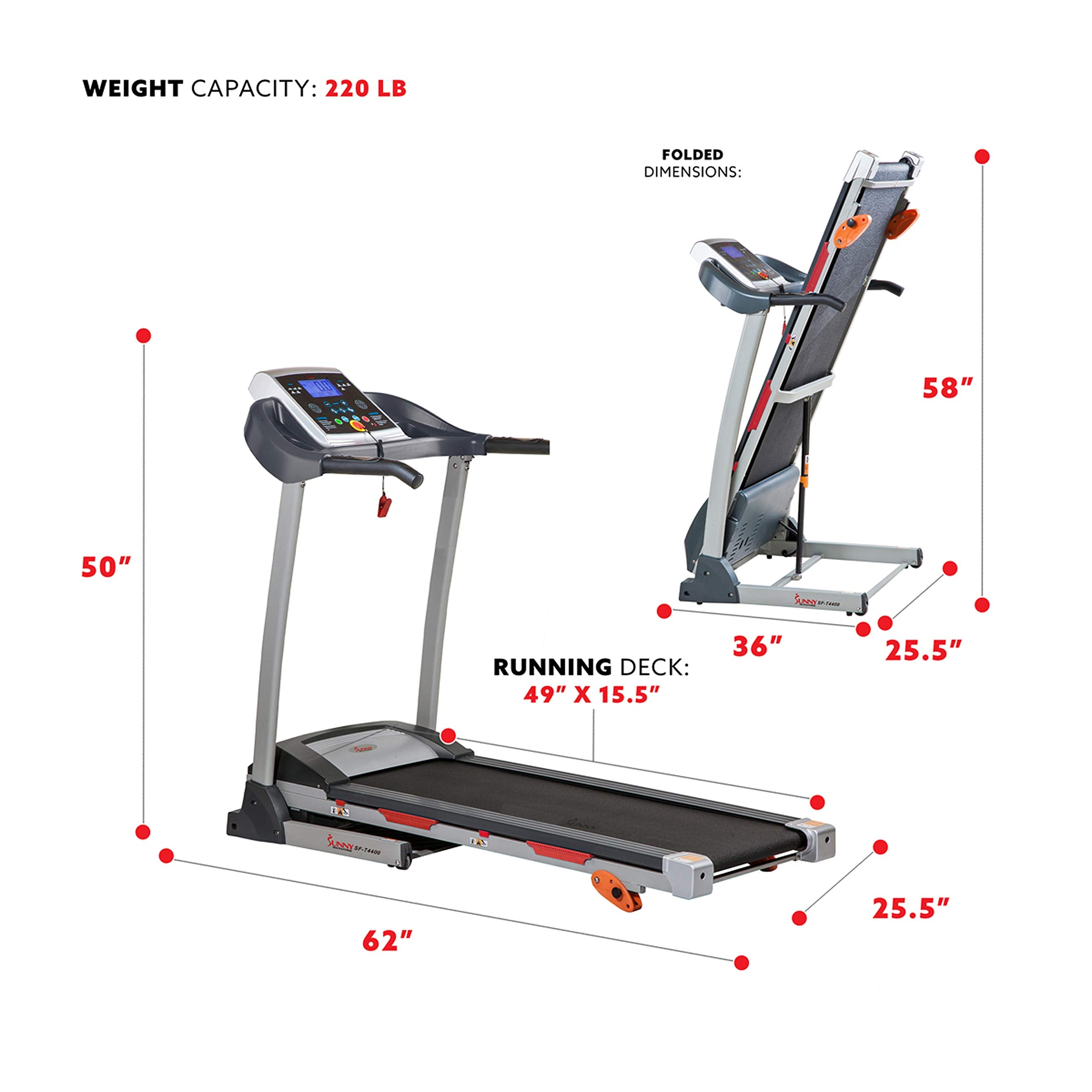 Sunny Health & Fitness Active 400 Smart Auto Incline Treadmill – Foldable Running Machine w/Bluetooth, Wi-Fi, 12% Incline, Shock Absorption & SunnyFit Fitness App - SF-T724012 Gronata