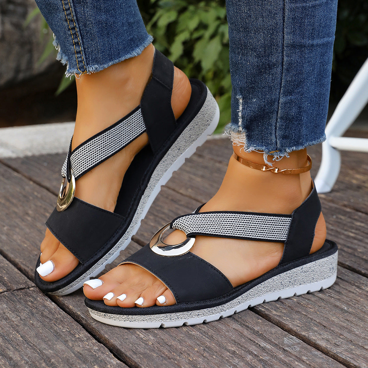 Metal Buckle Hemp Rope Fish-mouth Sandals Women's Gronata