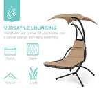 Best Choice Products Outdoor Hanging Curved Steel Chaise Lounge Chair Swing w/Built-in Pillow and Removable Canopy - Navy Blue Gronata