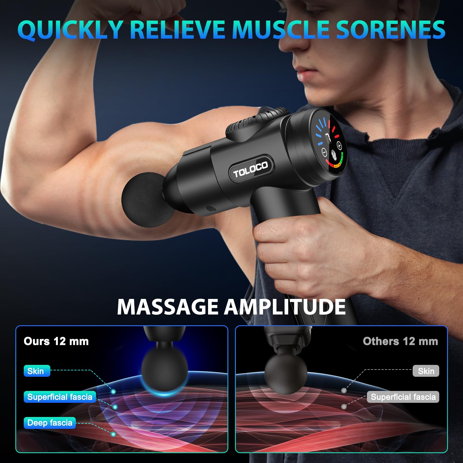TOLOCO Massage Gun, Deep Tissue Back Massage for Athletes for Pain Relief, Percussion Massager with 10 Massages Heads & Silent Brushless Motor, Fathers Day Dad Gifts, Black Gronata