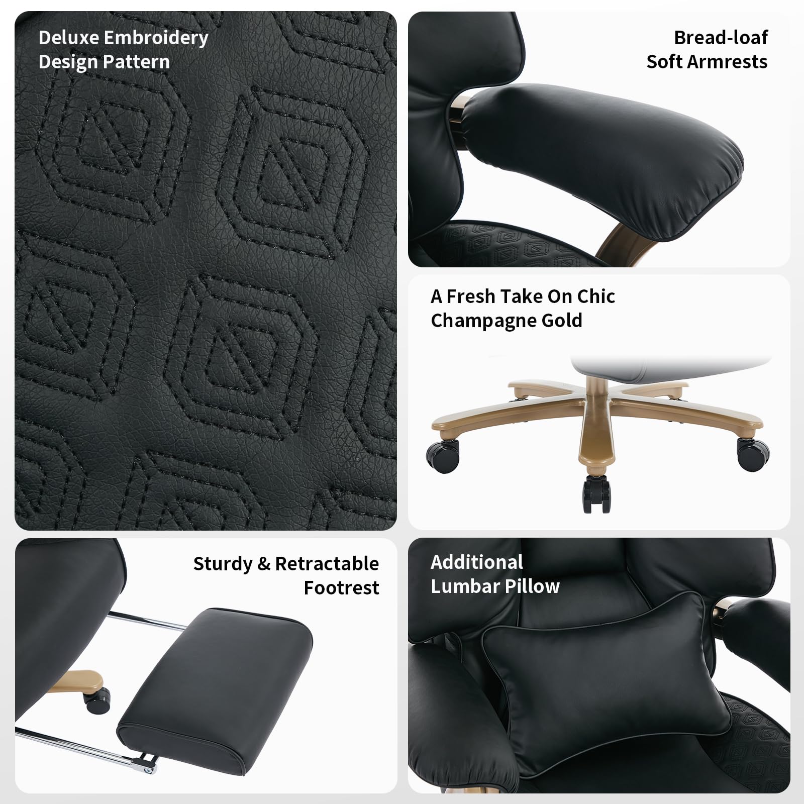 EXCEBET Big and Tall Executive Office Chair with Footrest, 400LBS Capacity Ergonomic High-Back Desk Office Chair with Lumbar Support, Padded Armrests & Thick Cushion, White PU Leather Chairs Gronata