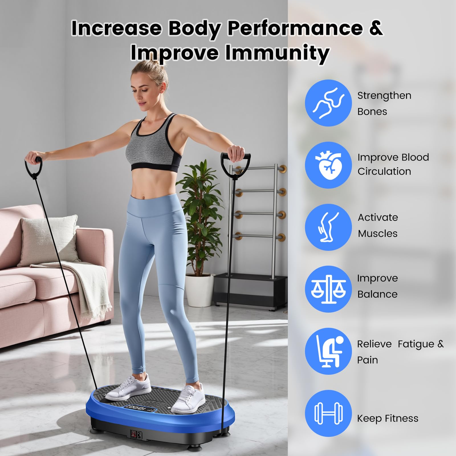Vibration Plate Exercise Machine, Vibrating Fitness Platform for Lymphatic Drainage, Full Body Shaker Workout Equipment, Bluetooth Power Shaping Vibrate Plate, Board Sport for Home Exercise Gym, Blue Gronata
