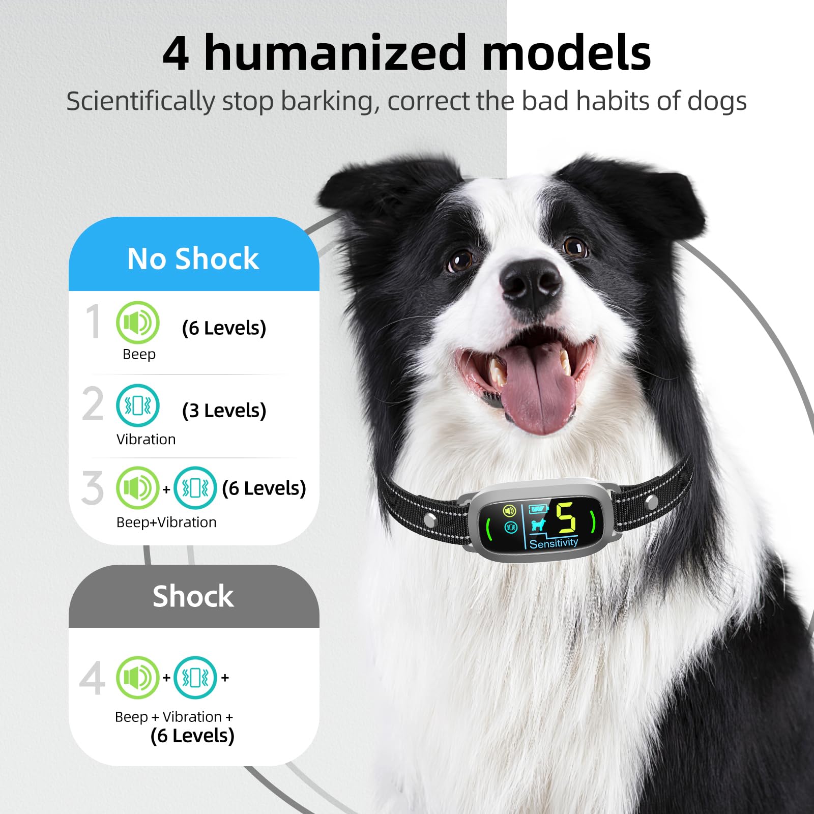FAFAFROG Dog Bark Collar, Rechargeable Smart Collar, Anti Barking Training Collar with 5 Adjustable Sensitivity Beep Vibration, Bark Collar for Large Medium Small Dogs (Black) Gronata