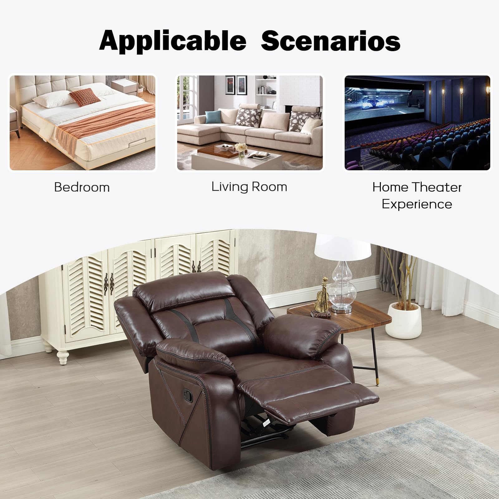EBELLO Faux Leather Recliner Sofa Furniture Set for Living Room, 2 Recliner Chairs, 3 Seat Reclining Sofa Couch Set for Meeting Room, Brown Gronata