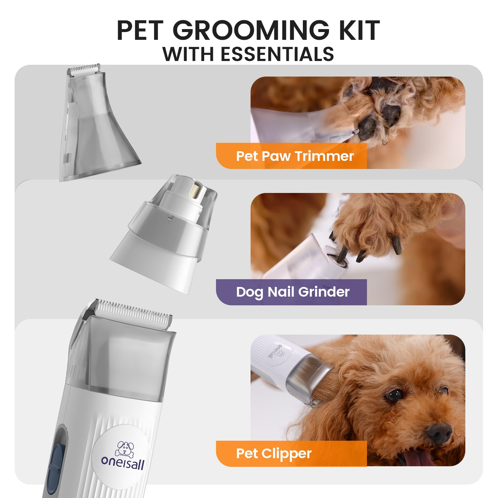 oneisall Dog Grooming Vacuum, Pet Grooming Vacuum with Clipper Nail Grinder, 1.5L Dust Cup Dog deshedding Brush with 7 Tools for Shedding Pet Hair, Home Cleaning(Blue) Gronata