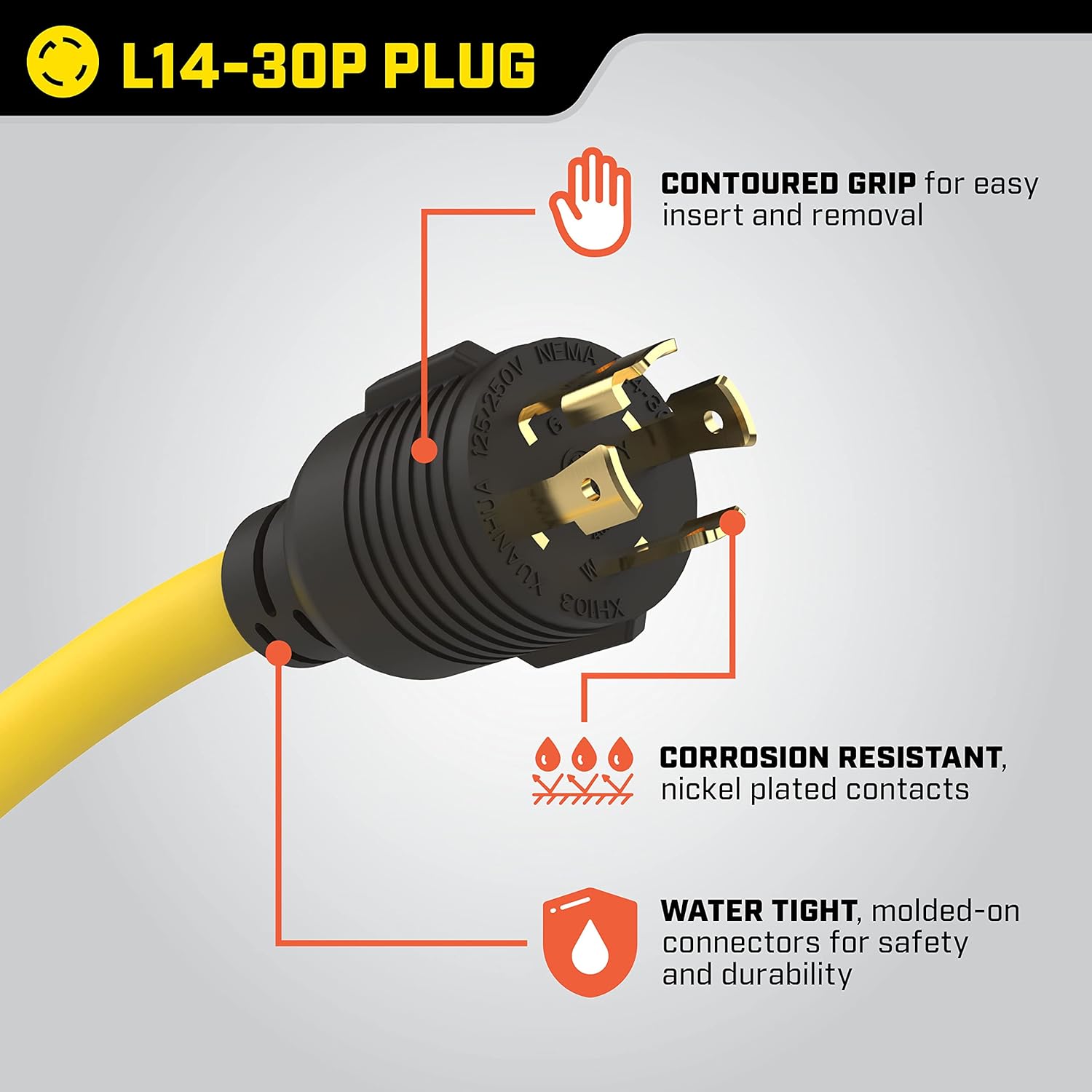 Champion Power Equipment 25-Foot 30-Amp 250-Volt Generator Power Cord for Manual Transfer Switch (L14-30P to L14-30R) Gronata