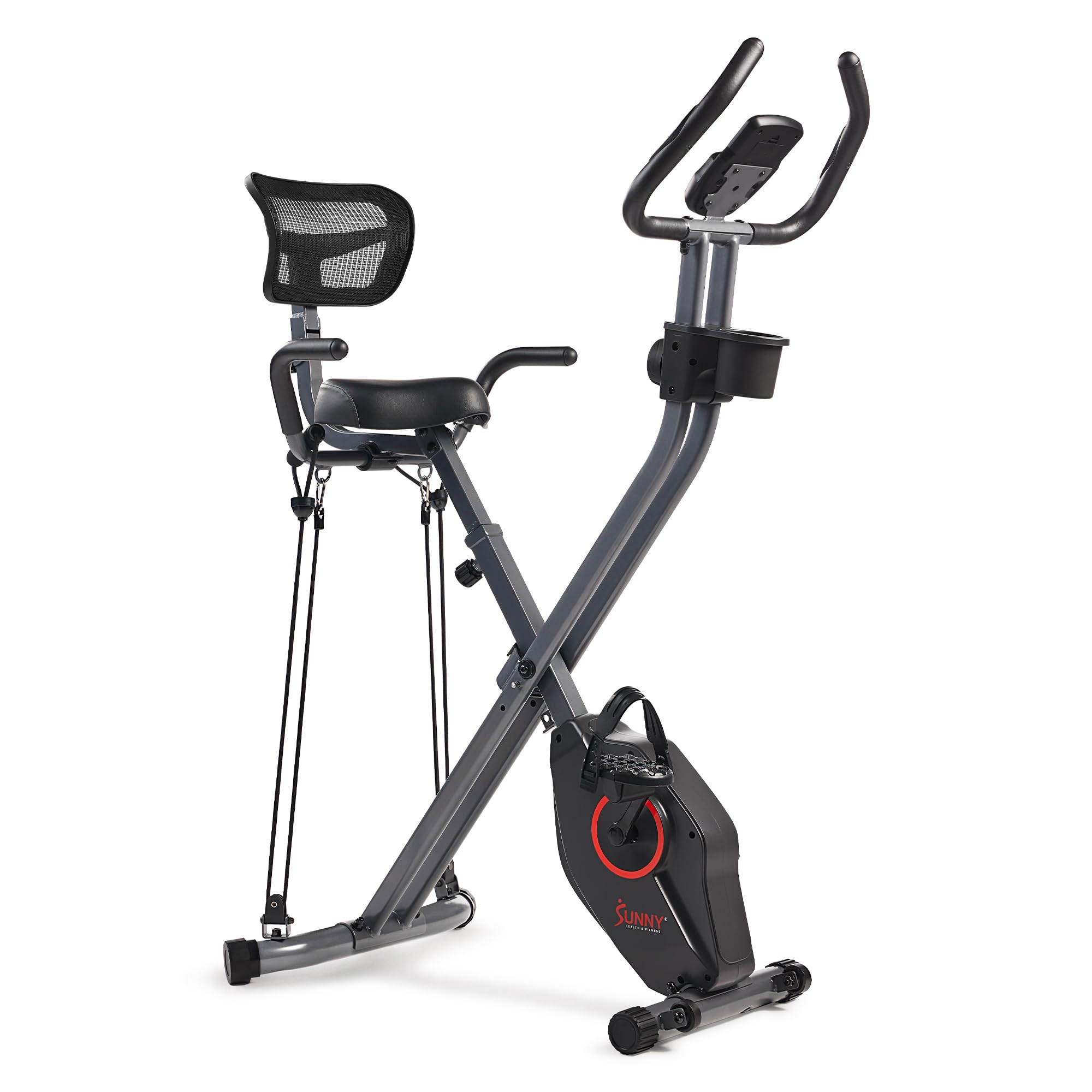 Sunny Health & Fitness Foldable Magnetic Stationary Exercise X-Bike Pro, 300 LB Capacity, Low-Impact, 14-Level Resistance, Ergonomic Support, SunnyFit App Enhanced Connectivity - SF-B223012 Gronata