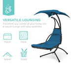 Best Choice Products Outdoor Hanging Curved Steel Chaise Lounge Chair Swing w/Built-in Pillow and Removable Canopy - Navy Blue Gronata