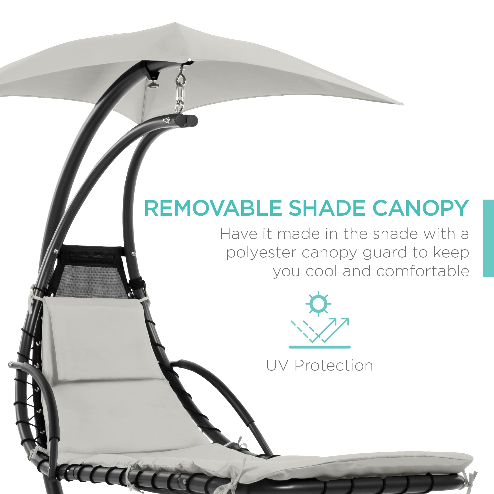 Best Choice Products Outdoor Hanging Curved Steel Chaise Lounge Chair Swing w/Built-in Pillow and Removable Canopy - Navy Blue Gronata