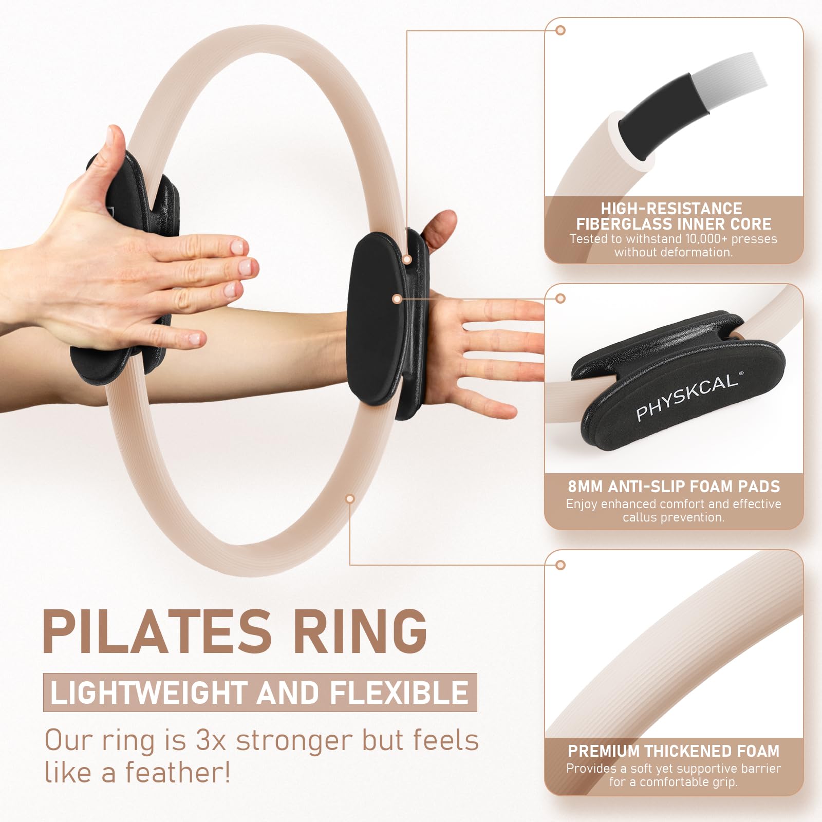 PhysKcal Pilates Ring Set, Magic Ring with 1x Core Ball, 3X Resistant Loop and 2X Flex Band, Pilates on Mat Essential Kit (Nude) Gronata