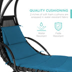 Best Choice Products Outdoor Hanging Curved Steel Chaise Lounge Chair Swing w/Built-in Pillow and Removable Canopy - Navy Blue Gronata