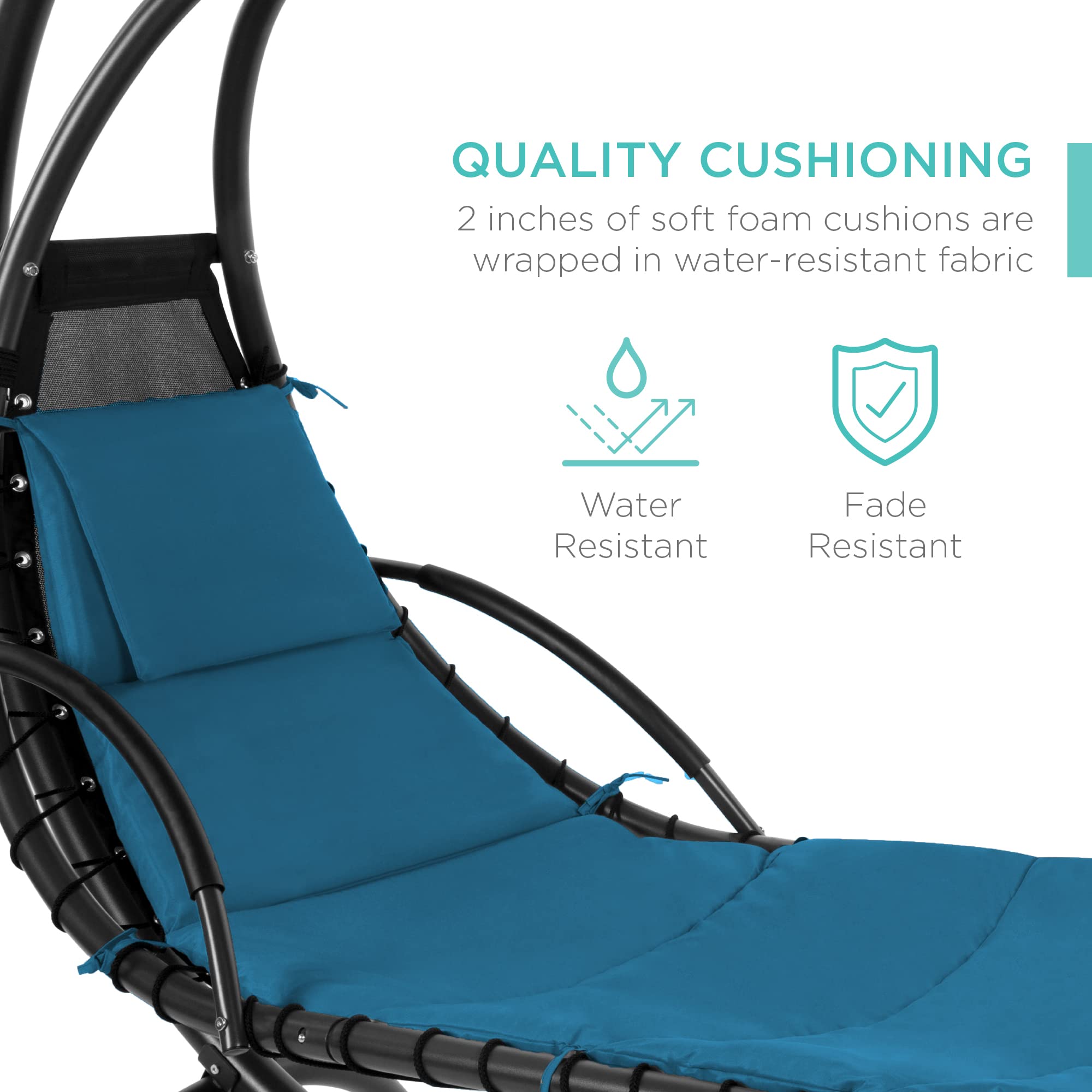 Best Choice Products Outdoor Hanging Curved Steel Chaise Lounge Chair Swing w/Built-in Pillow and Removable Canopy - Navy Blue Gronata