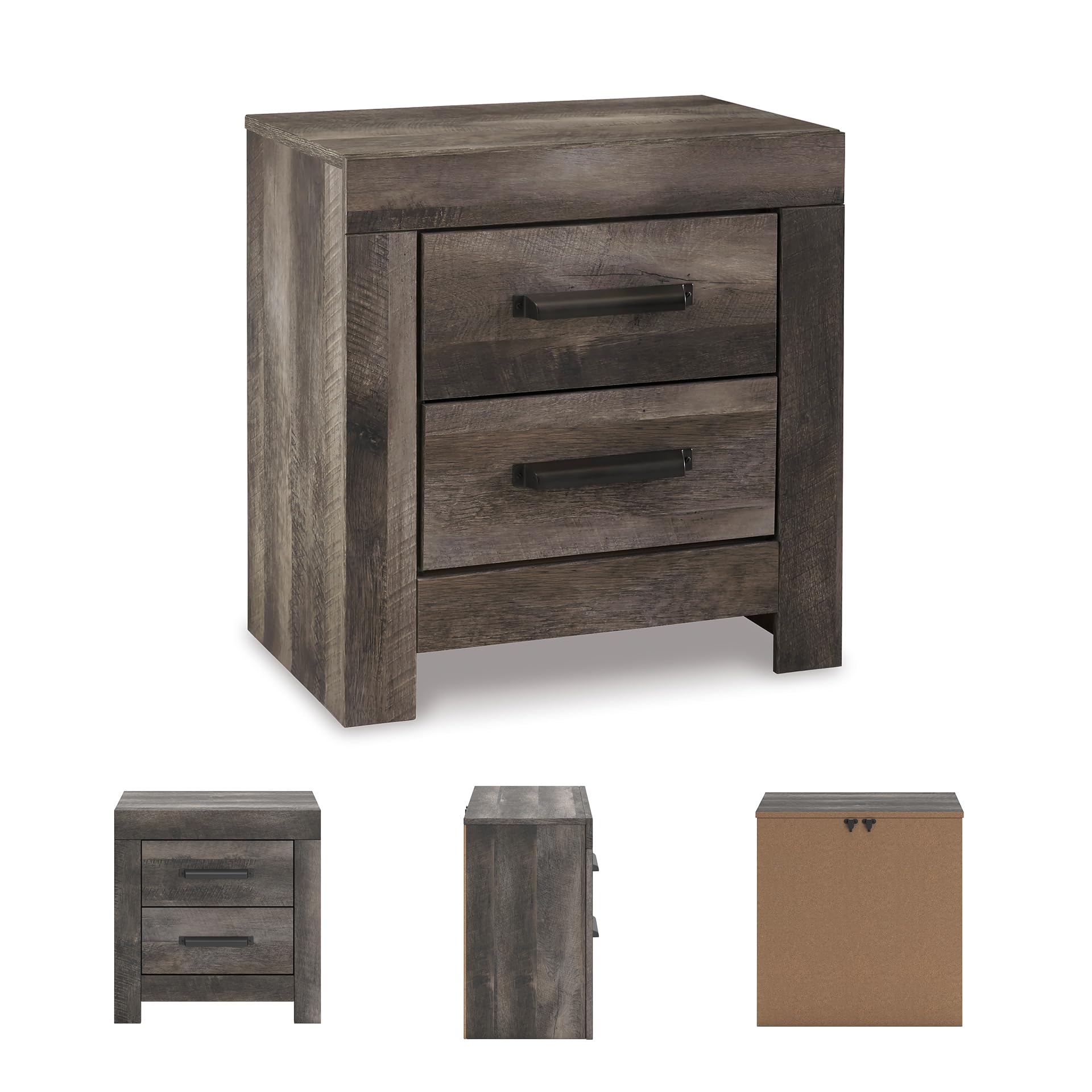 Signature Design by Ashley Wynnlow Rustic 2 Drawer Two Drawer Nightstand, 24.41" Tall, Weathered Gray Gronata
