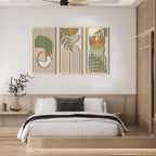 IARTTOP Large Boho Mid-century Modern Wood Wall Art 16x32 Inch Framed Green Abstract Leaf Wooden Wall Decor Bohemian Minimalist Geometric Wall Art Decor for Bedroom Living Room Office Set of 3 Gronata