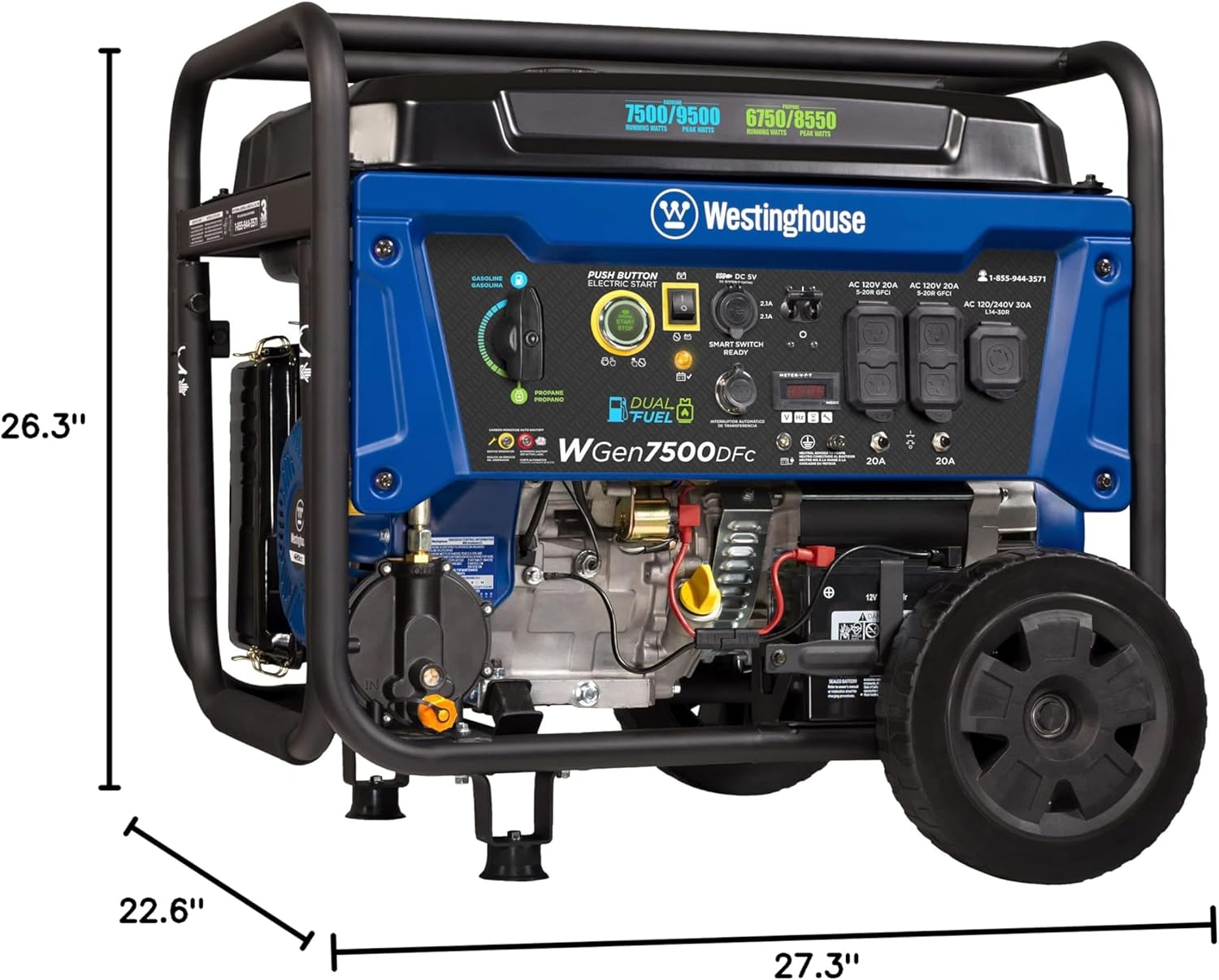 Westinghouse 9500 Peak Watt Dual Fuel Home Backup Portable Generator, Electric Start, Transfer Switch Ready, Gas & Propane Powered, CO Sensor Gronata