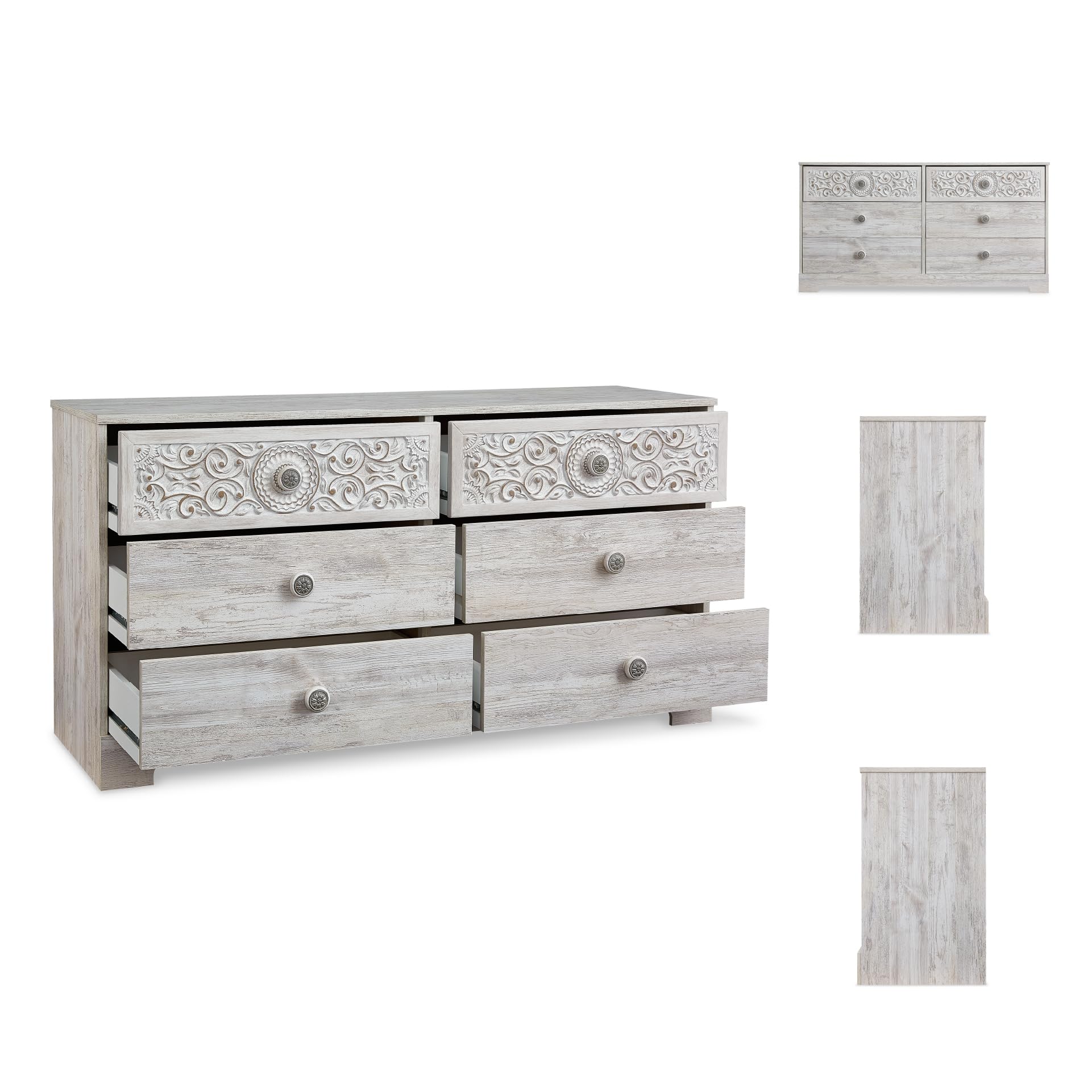 Signature Design by Ashley Shawburn Rustic 5 Drawer Chest of Smooth-Gliding Drawers and Safety Stop, White & Gray Gronata