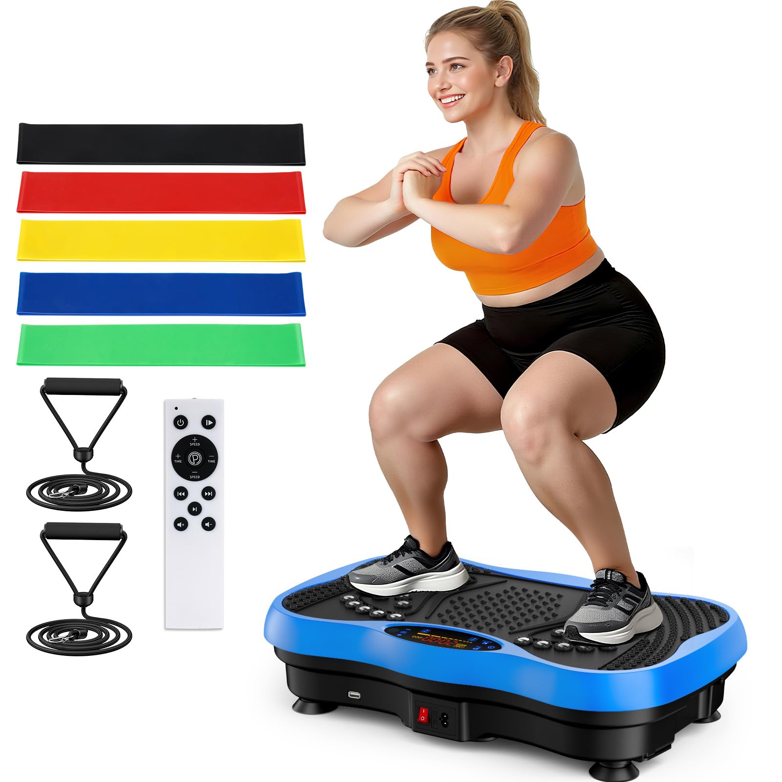 GLYLF Vibration Plate Exercise Machine, 130 Levels Full Body Workout Vibrating Plate for Lymphatic Drainage Weight Loss, 450 Lbs Capacity Shake Platform with Resistance Bands Bluetooth for Women Men Gronata