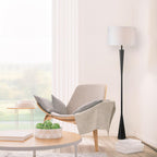 Globe Electric Novogratz x Globe Harrington 65" Floor Lamp, 2-Tone Faux Wood Base, White Fabric Shade, Socket Rotary Switch 67225 Gronata