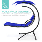 Best Choice Products Outdoor Hanging Curved Steel Chaise Lounge Chair Swing w/Built-in Pillow and Removable Canopy - Navy Blue Gronata
