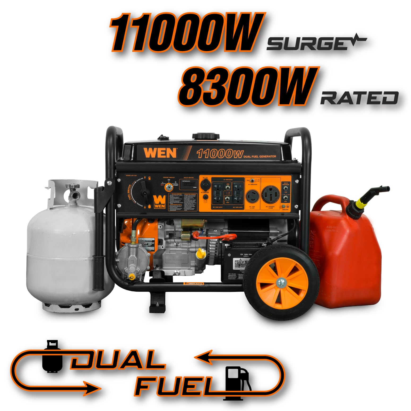 WEN 11,000-Watt 120V/240V Dual Fuel Portable Generator with Wheel Kit and Electric Start (DF1100T) Gronata