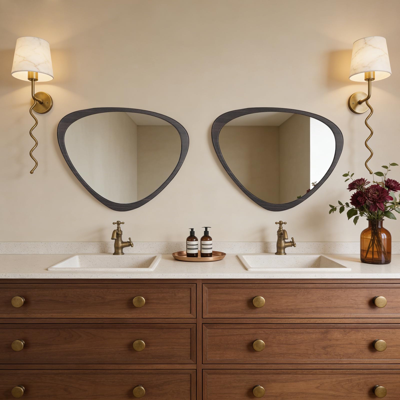 WallBeyond Asymmetrical Mirror, Irregular Mirror Full Length, Boho Wall Mirrors Decorative for Bedroom Living Room Entryway Hall, Mid Century Modern Decor 48" H x 22" W Gronata