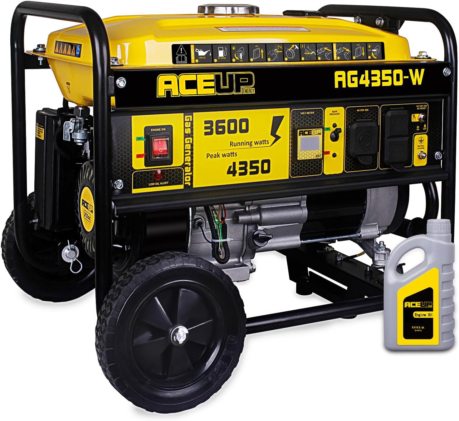 Aceup Energy 4,350 Watt Gas Generator Portable for home use, Gas Powered generator with Wheels Kit, 30A Outlet, EPA & CARB Compliant Gronata