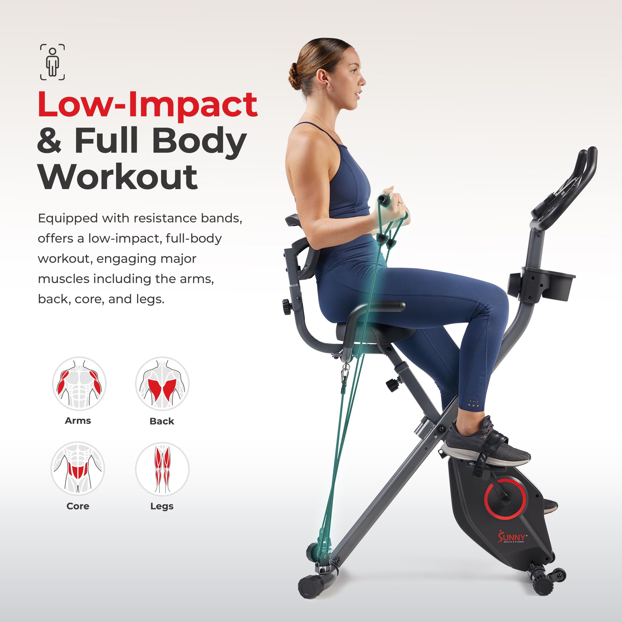 Sunny Health & Fitness Foldable Magnetic Stationary Exercise X-Bike Pro, 300 LB Capacity, Low-Impact, 14-Level Resistance, Ergonomic Support, SunnyFit App Enhanced Connectivity - SF-B223012 Gronata