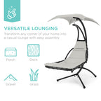 Best Choice Products Outdoor Hanging Curved Steel Chaise Lounge Chair Swing w/Built-in Pillow and Removable Canopy - Navy Blue Gronata
