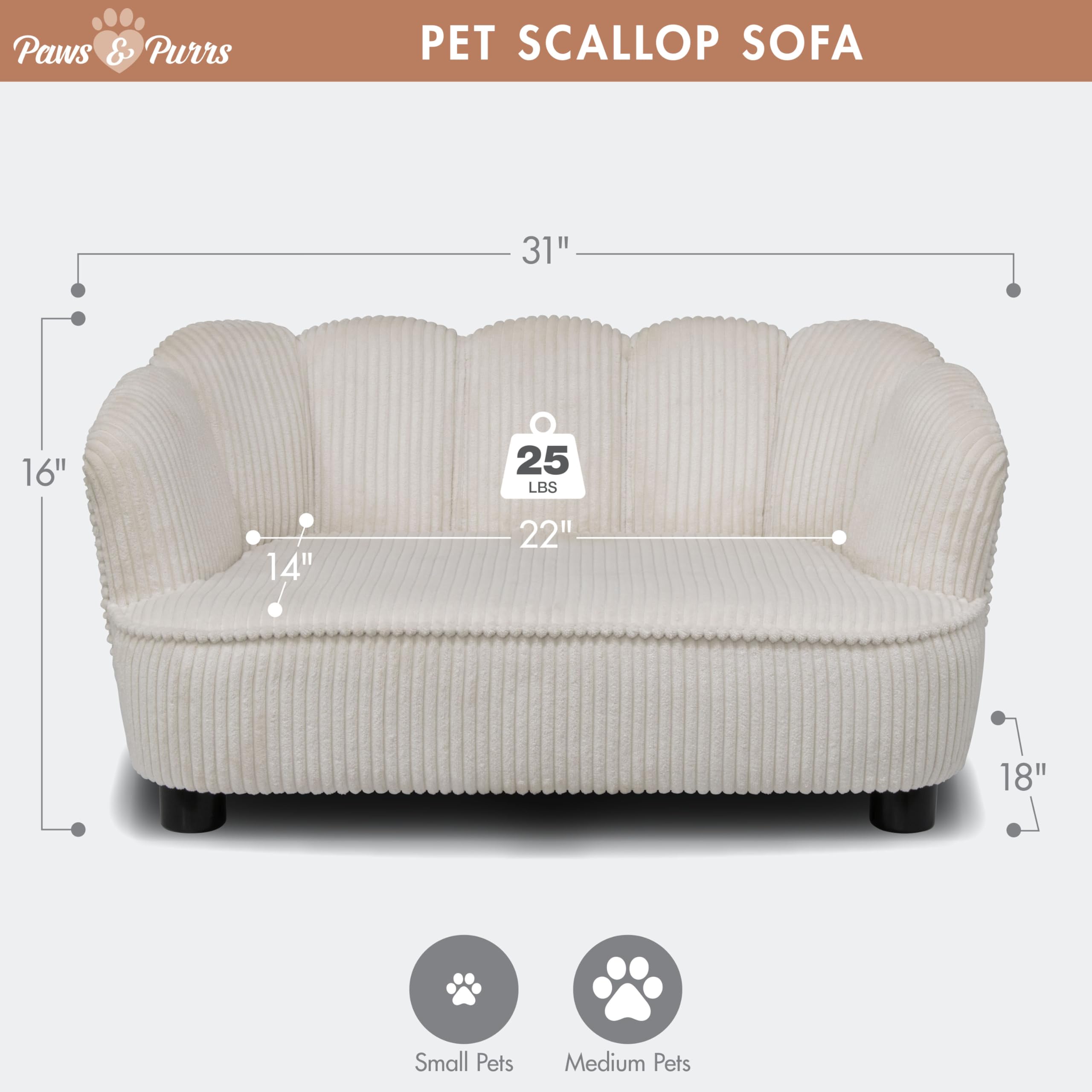Paws & Purrs Retro Scalloped Back Sofa Style Pet Bed, Dog & Cat Couch with Tufted Cushion & Armrest, Stylish Indoor Pet Furniture, Sage Gronata