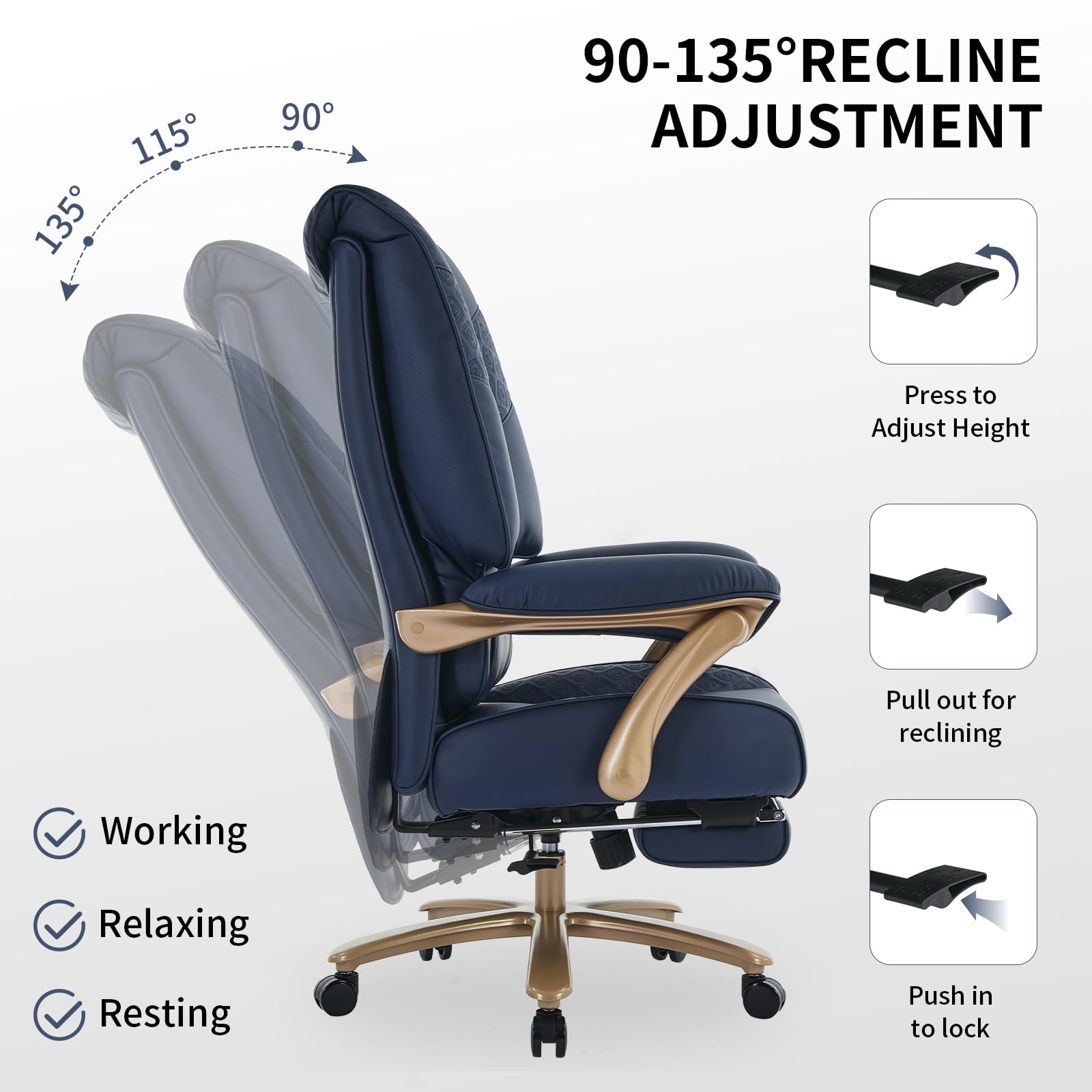 EXCEBET Big and Tall Executive Office Chair with Footrest, 400LBS Capacity Ergonomic High-Back Desk Office Chair with Lumbar Support, Padded Armrests & Thick Cushion, White PU Leather Chairs Gronata