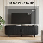 OneBlis 70" Mid Century Modern TV Stand, Wood TV Consoles with Sliding Doors and Power Outlet, Entertainment Center with Adjustable Shelves, Fluted TV Stands for Living Room, Walnut Gronata