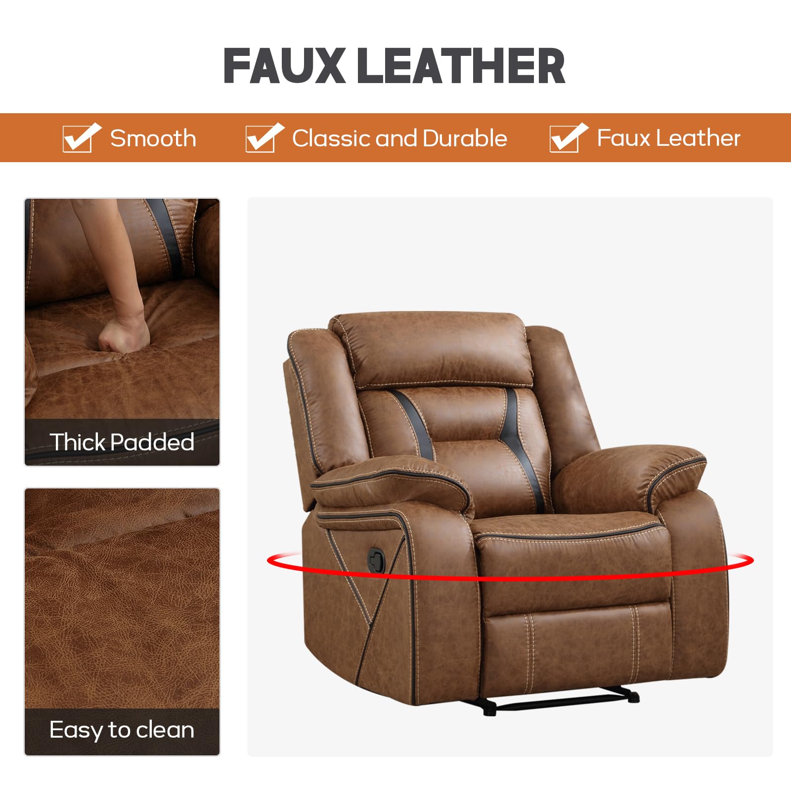 EBELLO Faux Leather Recliner Sofa Furniture Set for Living Room, 2 Recliner Chairs, 3 Seat Reclining Sofa Couch Set for Meeting Room, Brown Gronata