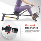 Sunny Health & Fitness Smart Compact Full Motion Rowing Machine, Full-Body Workout, Extra-Long Rail, 400 LB Weight Capacity and Free SunnyFit® App Enhanced Bluetooth Connectivity SF-RW5639SMART Gronata