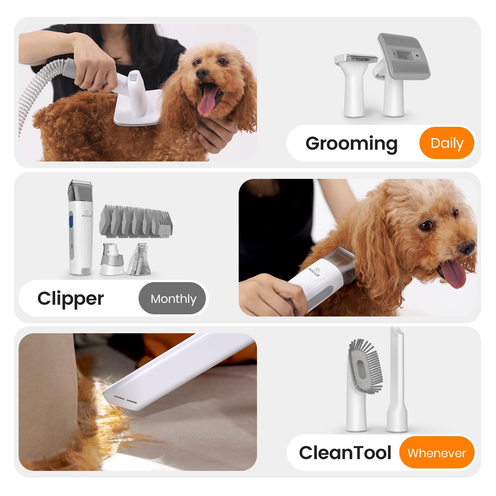 oneisall Dog Grooming Vacuum, Pet Grooming Vacuum with Clipper Nail Grinder, 1.5L Dust Cup Dog deshedding Brush with 7 Tools for Shedding Pet Hair, Home Cleaning(Blue) Gronata