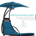 Best Choice Products Outdoor Hanging Curved Steel Chaise Lounge Chair Swing w/Built-in Pillow and Removable Canopy - Navy Blue Gronata