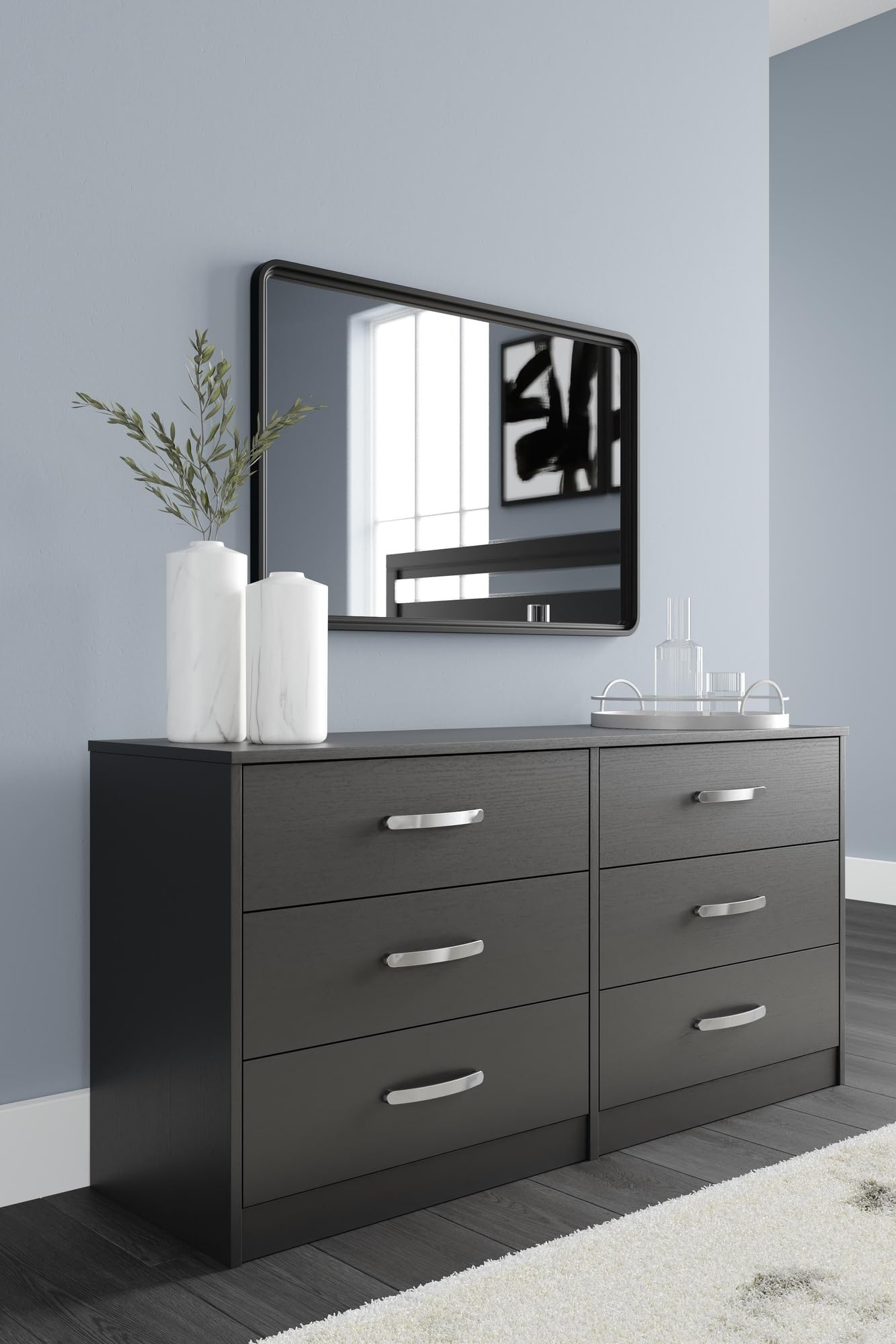 Signature Design by Ashley Finch Modern 6 Drawer Dresser with Ball-bearing Construction and Safety Stop, Black Gronata