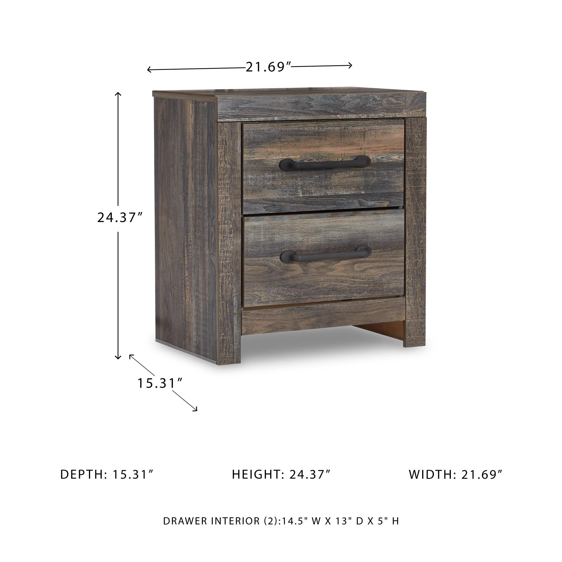 Signature Design by Ashley Wynnlow Rustic 2 Drawer Two Drawer Nightstand, 24.41" Tall, Weathered Gray Gronata