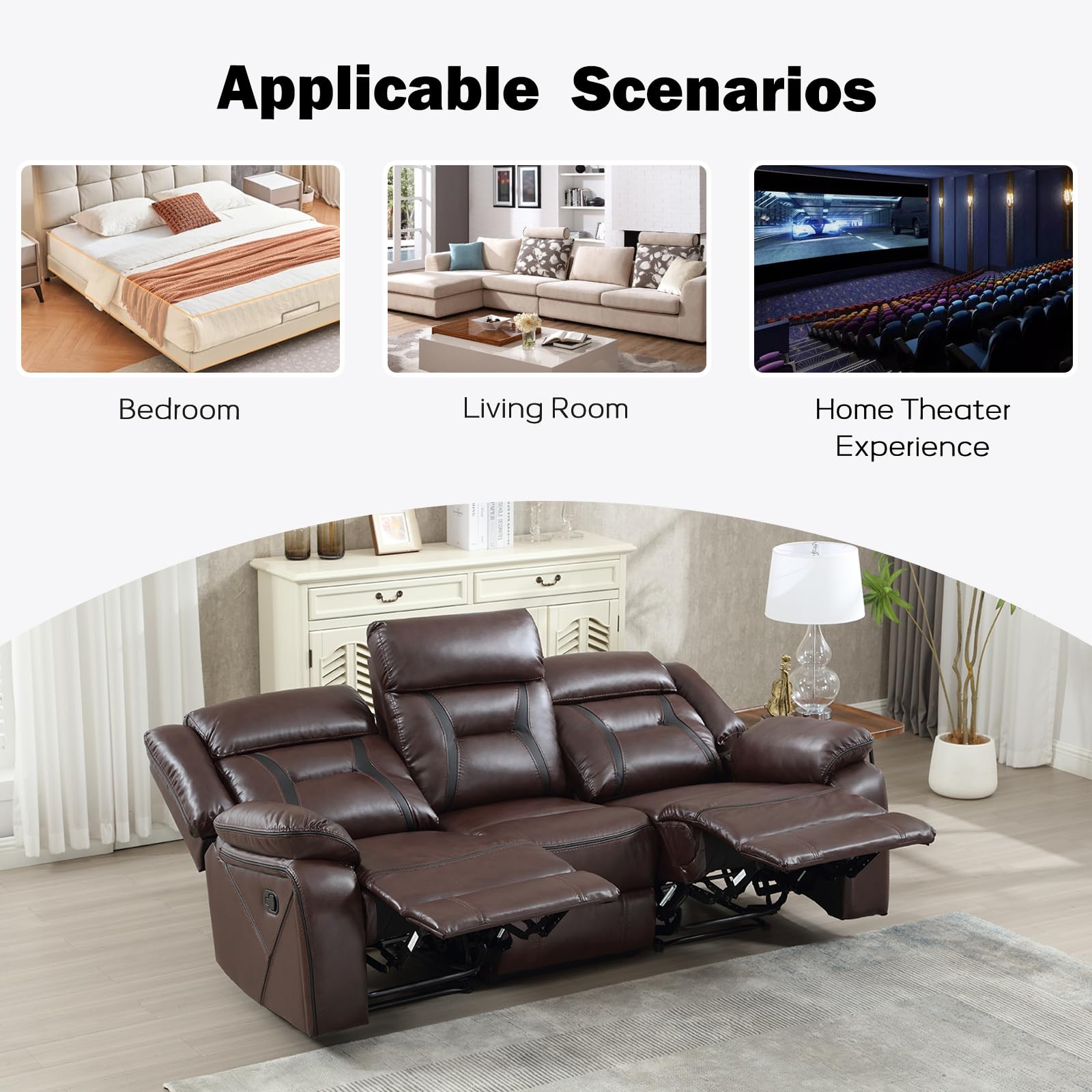 EBELLO Faux Leather Recliner Sofa Furniture Set for Living Room, 2 Recliner Chairs, 3 Seat Reclining Sofa Couch Set for Meeting Room, Brown Gronata