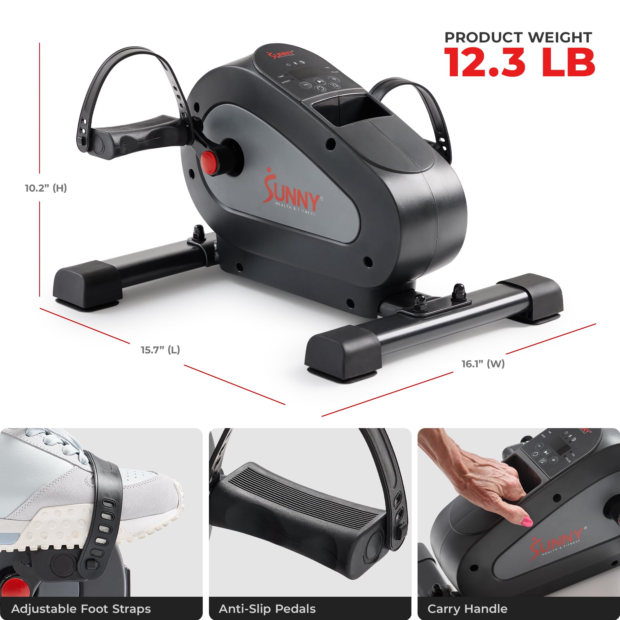 Sunny Health & Fitness Dual Function Smart Motorized Mini Bike Trainer, Under Desk Exercise Machine for Senior Training, Arm/Leg Cardio Cycle Workout, Free SunnyFit App Bluetooth Link-SF-B020029SMART Gronata