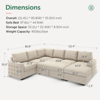 HONBAY Sectional Sleeper Sofa with Pull Out Bed U-Shape Sectional Couch Sleeper Bed with Storage Chaise 6 Seater Sleeper Sectional Sofa, Light Grey Gronata