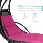Best Choice Products Outdoor Hanging Curved Steel Chaise Lounge Chair Swing w/Built-in Pillow and Removable Canopy - Navy Blue Gronata