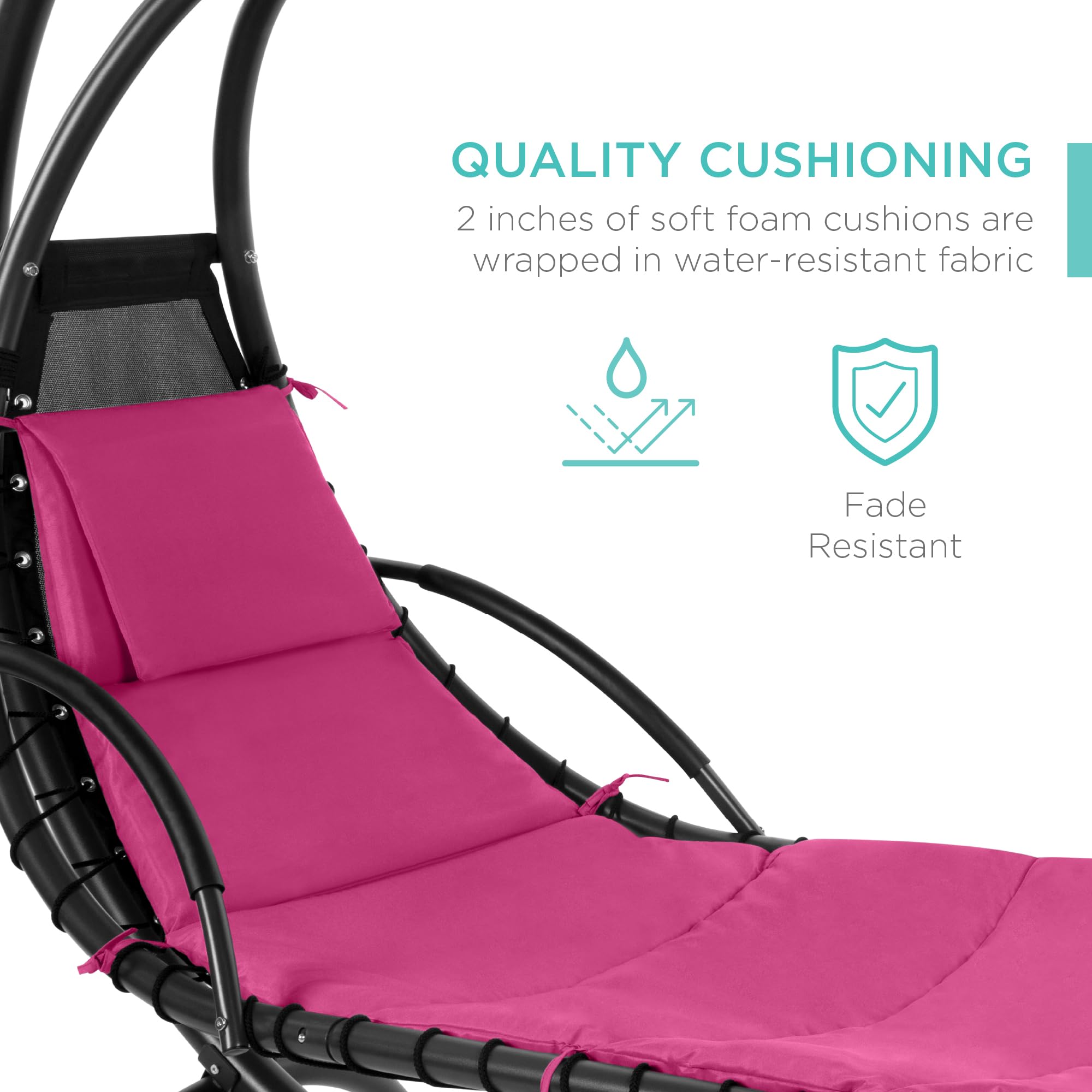 Best Choice Products Outdoor Hanging Curved Steel Chaise Lounge Chair Swing w/Built-in Pillow and Removable Canopy - Navy Blue Gronata