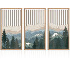 IARTTOP Large Boho Mid-century Modern Wood Wall Art 16x32 Inch Framed Green Abstract Leaf Wooden Wall Decor Bohemian Minimalist Geometric Wall Art Decor for Bedroom Living Room Office Set of 3 Gronata