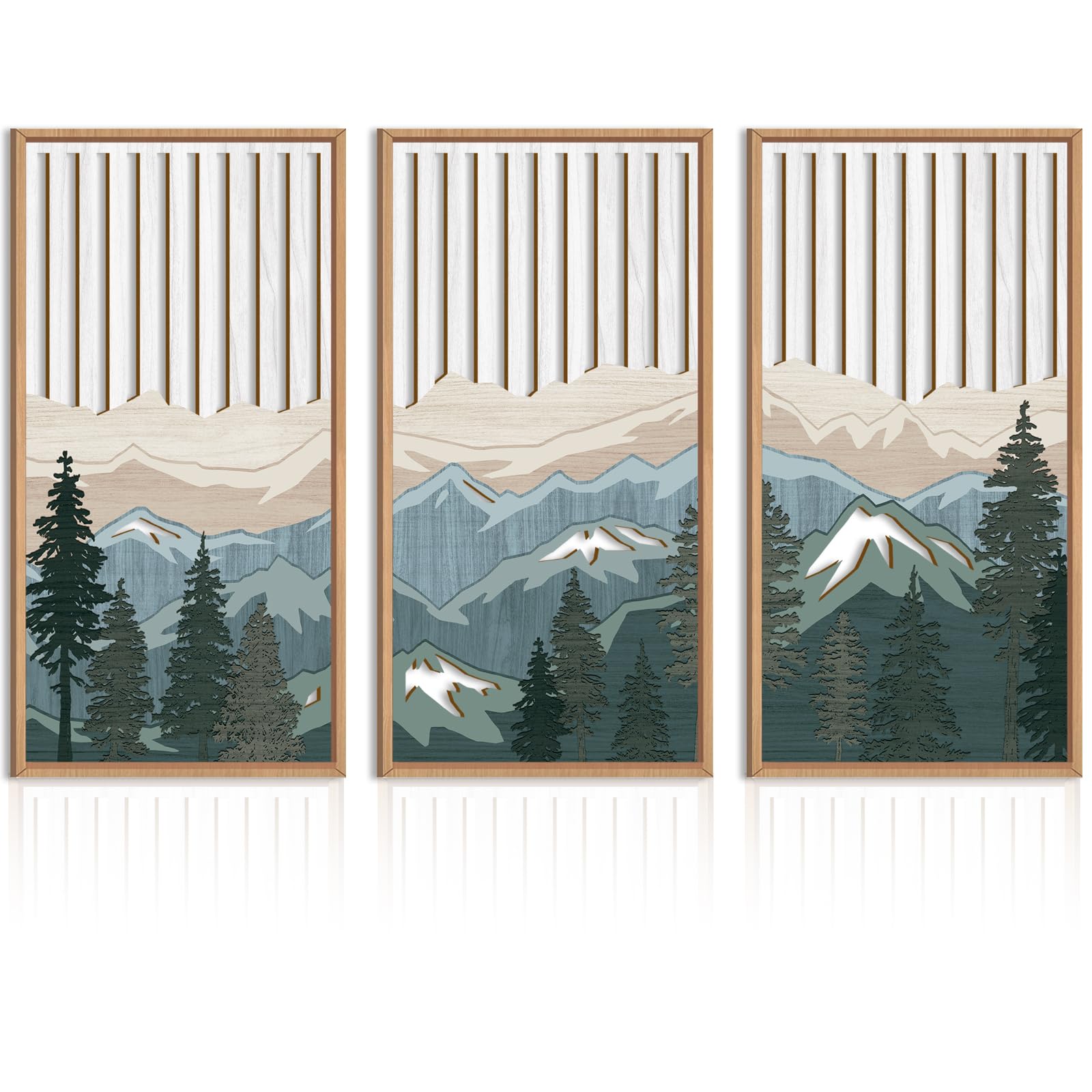 IARTTOP Large Boho Mid-century Modern Wood Wall Art 16x32 Inch Framed Green Abstract Leaf Wooden Wall Decor Bohemian Minimalist Geometric Wall Art Decor for Bedroom Living Room Office Set of 3 Gronata