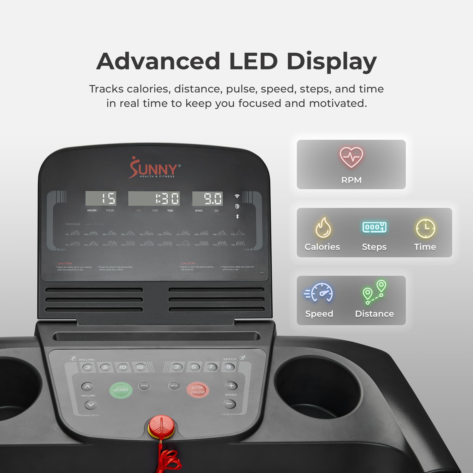 Sunny Health & Fitness Active 400 Smart Auto Incline Treadmill – Foldable Running Machine w/Bluetooth, Wi-Fi, 12% Incline, Shock Absorption & SunnyFit Fitness App - SF-T724012 Gronata