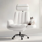 HOMRELEXA Criss Cross Office Chair with Armrests & Wheels, Comfy Velvet Vanity Chair, Ergonomic Executive Gaming Computer Chairs with Foot Rest, Wide Seat Reclining Desk Chair, White Gronata