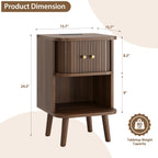 Decofy Fluted Nightstand Set of 2, Mid Century Modern Bedside Table with Charging Station, Walnut End Tables with Sliding Tambour Doors, Storage Cabinet and Open Shelf for Bedroom, Walnut Gronata